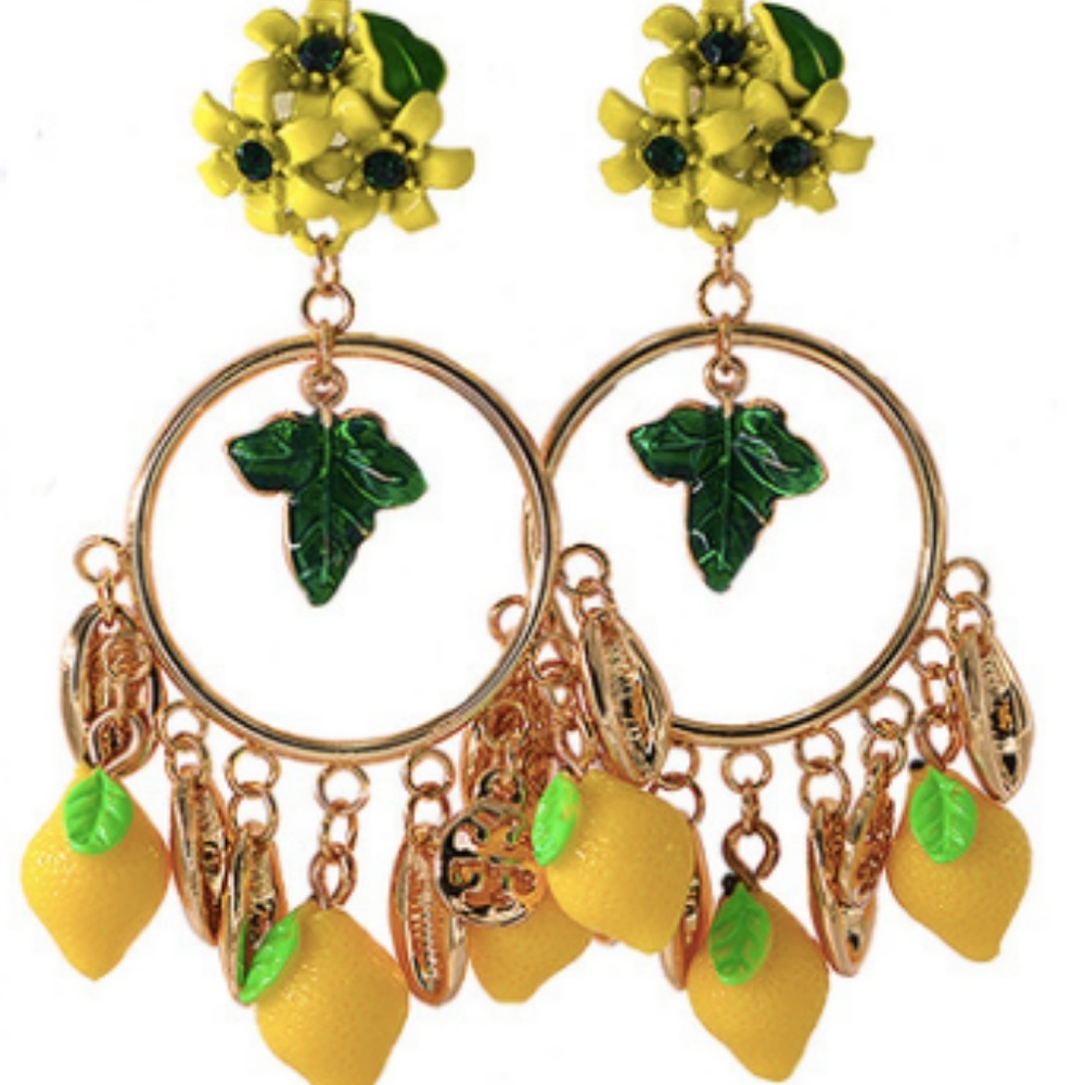 New Positano Lemon fruits dangle Chandelier hoops - Picture 2 of 7